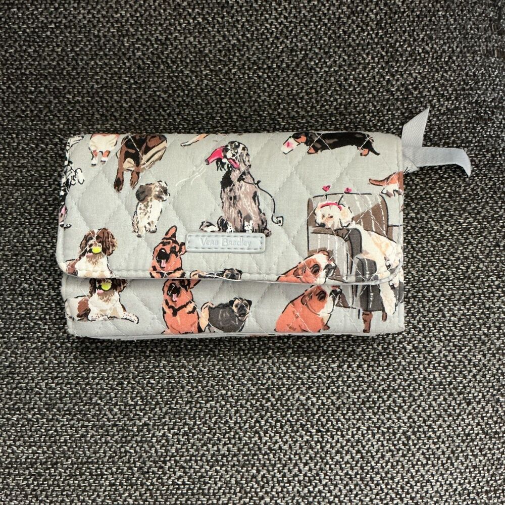 Vera Bradley Best In Show Puppy Dog Print Iconic RFID Riley Compact Wallet